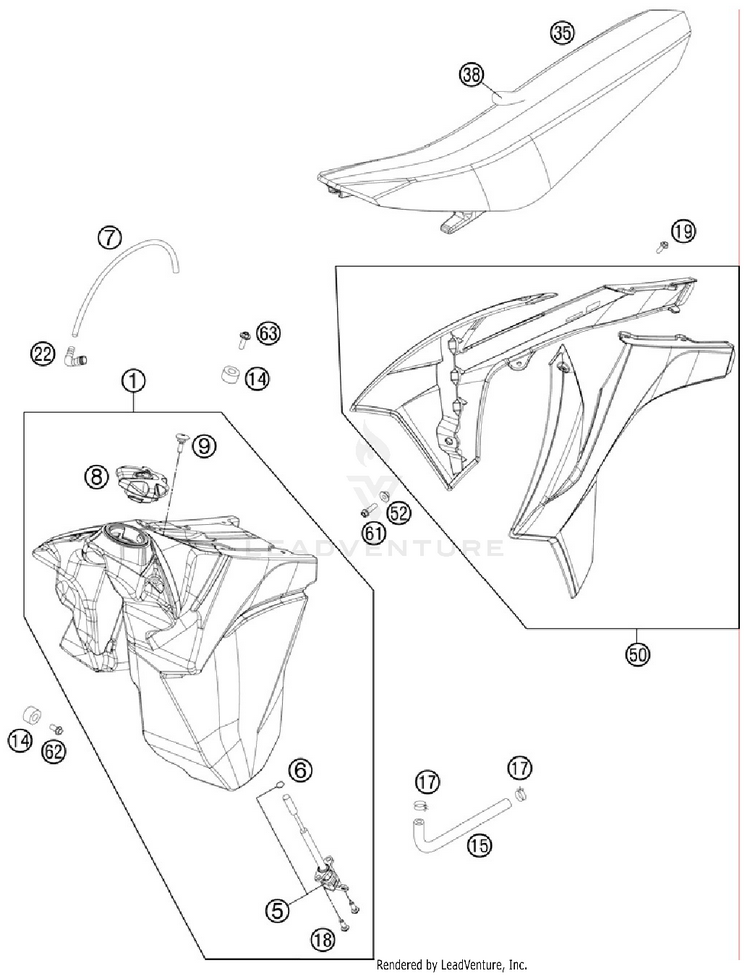 Tank, Seat, Cover 200 XCW Chassis - 2012 Schematic