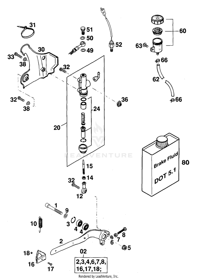 Rear Brake Control 125 EXC Chassis - 2000 Schematic