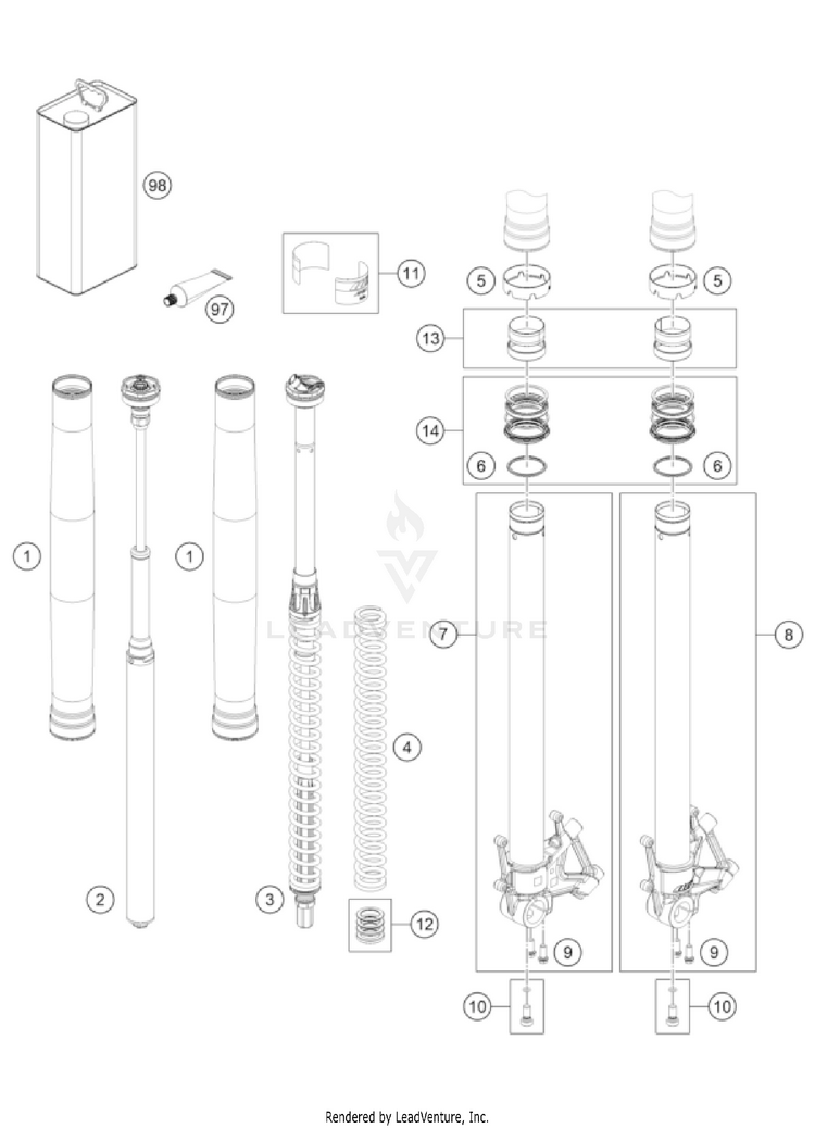 Front Fork Disassembled 1290 SUPER ADVENTURE S, black US CHASSIS - 2022 Schematic