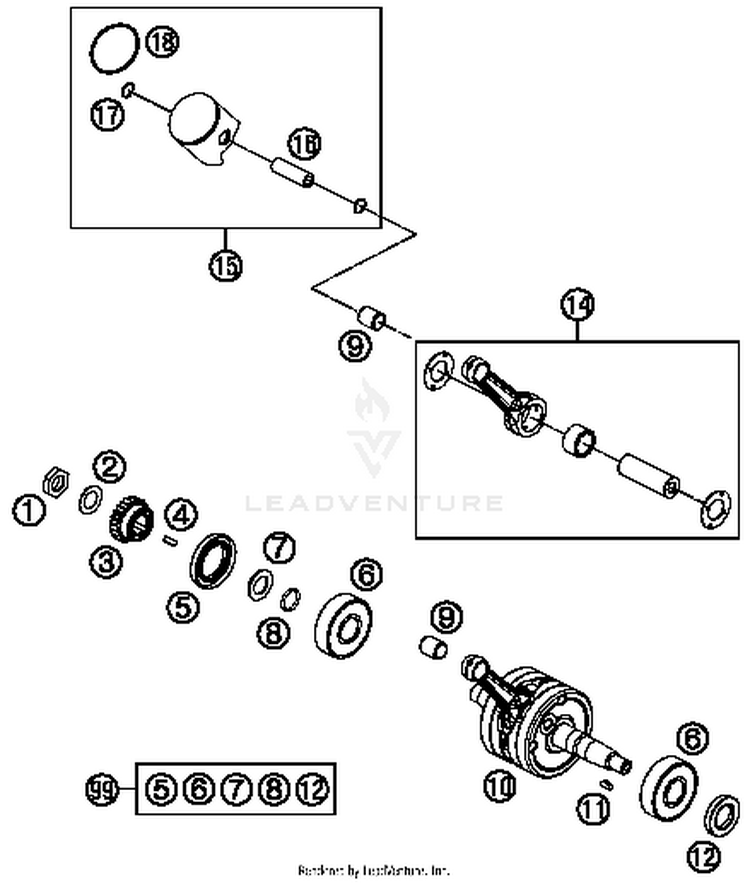 Crankshaft, Piston 65 SX Engine - 2016 Schematic