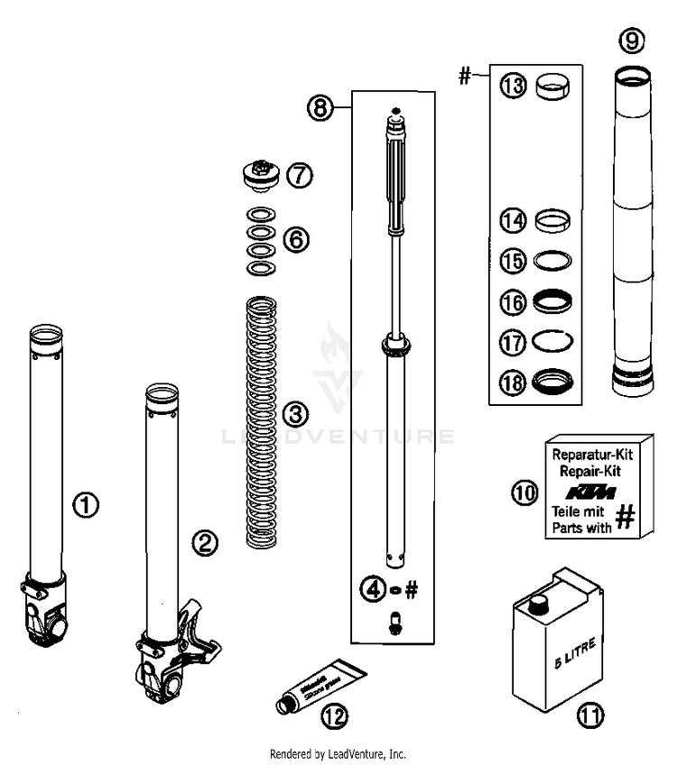 Front Fork Dissasembled 690 Supermoto Orange Chassis - 2007 Schematic