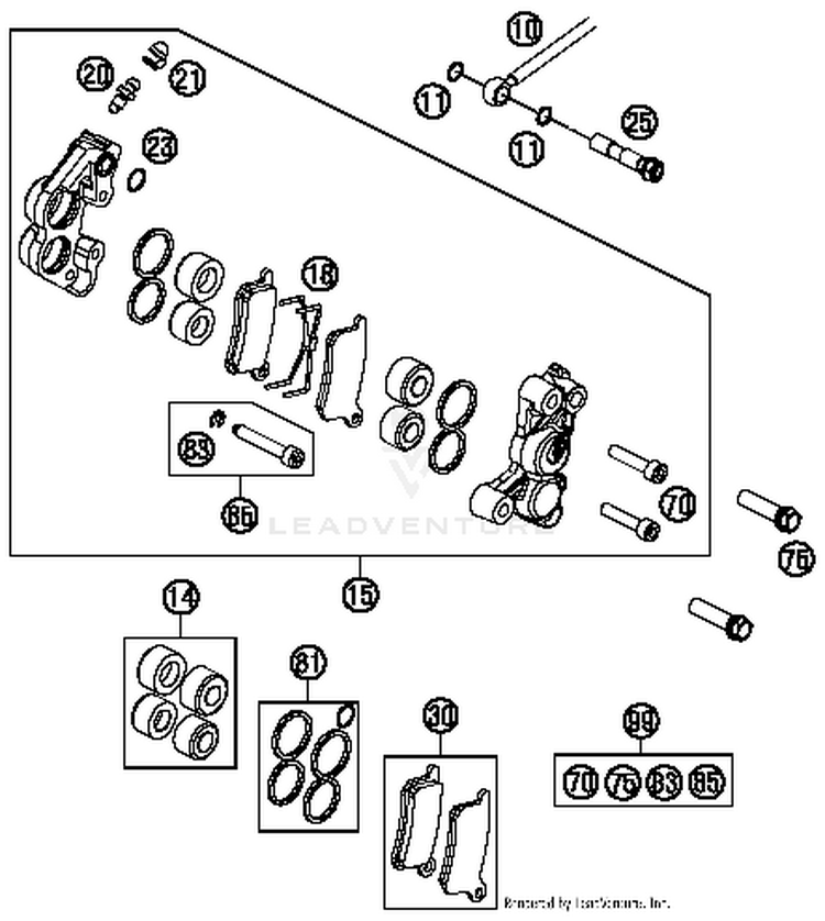 Brake Caliper Front 65 SX Chassis - 2014 Schematic