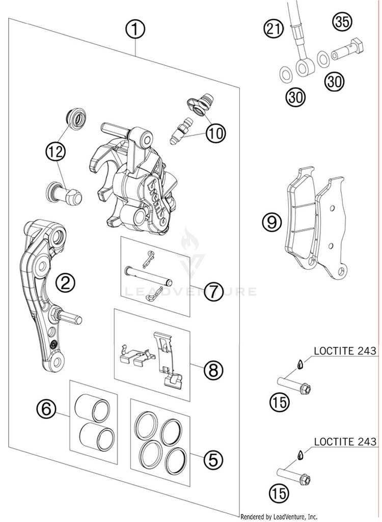 Brake Caliper Front 250 XC Chassis - 2011 Schematic