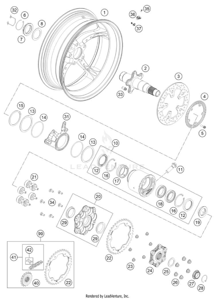 Rear Wheel 1390 SUPER DUKE R EVO, orange CHASSIS - 2024 Schematic