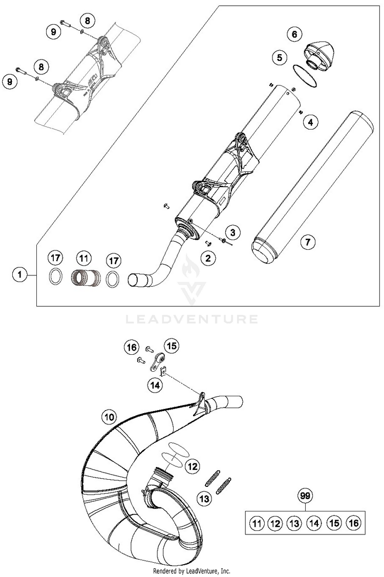 Exhaust System 250 XC-W TPI CHASSIS - 2019 Schematic