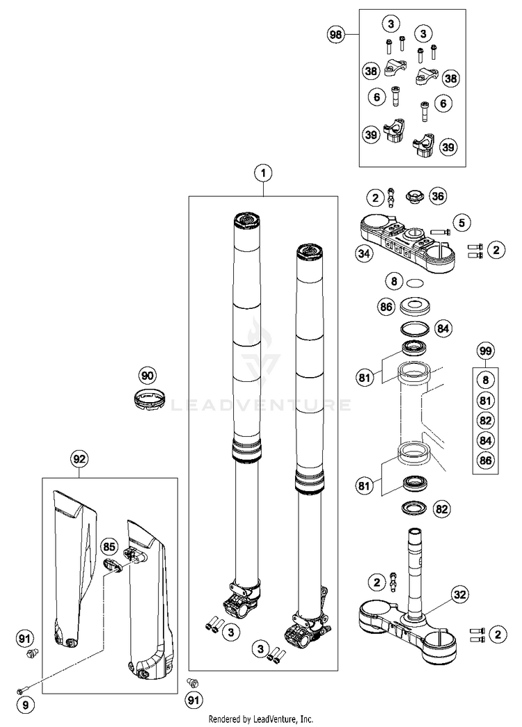 Front Fork, Triple Clamp 250 XC-W TPI CHASSIS - 2018 Schematic