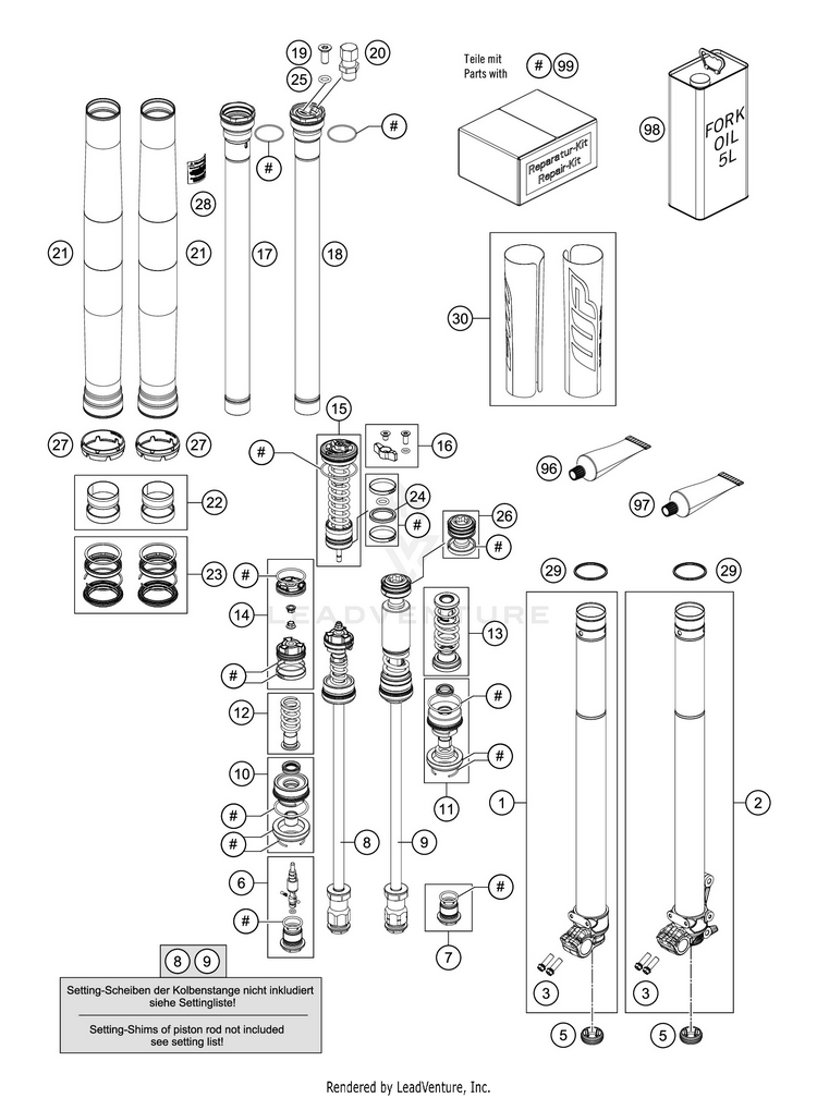 Front Fork Disassembled 250 XC TPI CHASSIS - 2020 Schematic