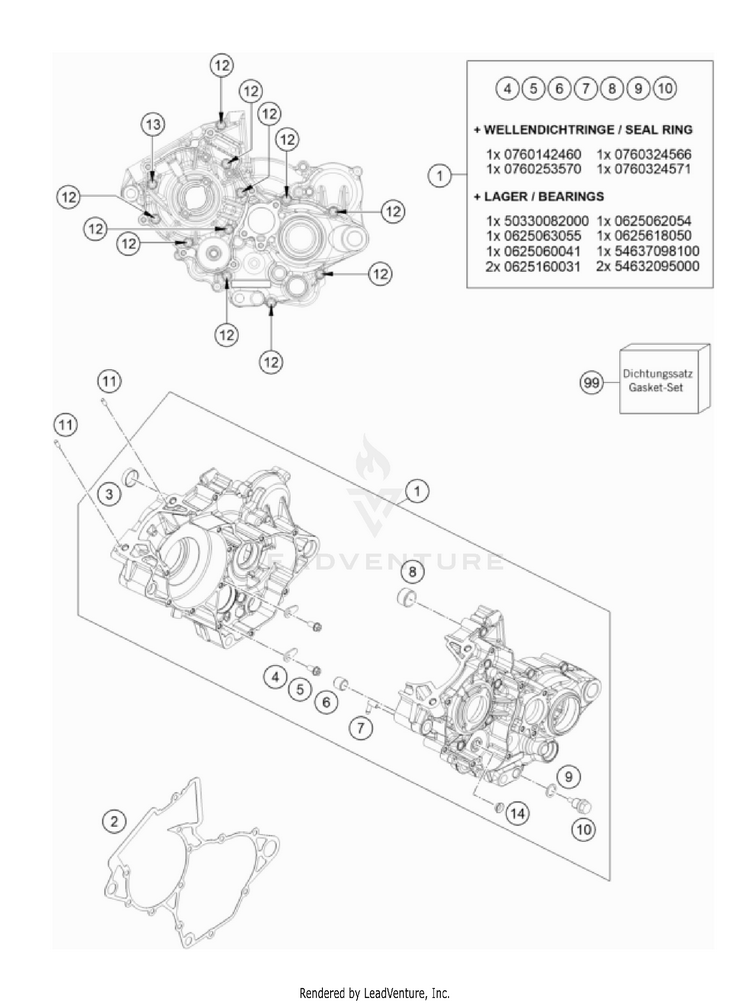 Engine Case 150 / EXC / XC-W Engine - 2023 Schematic