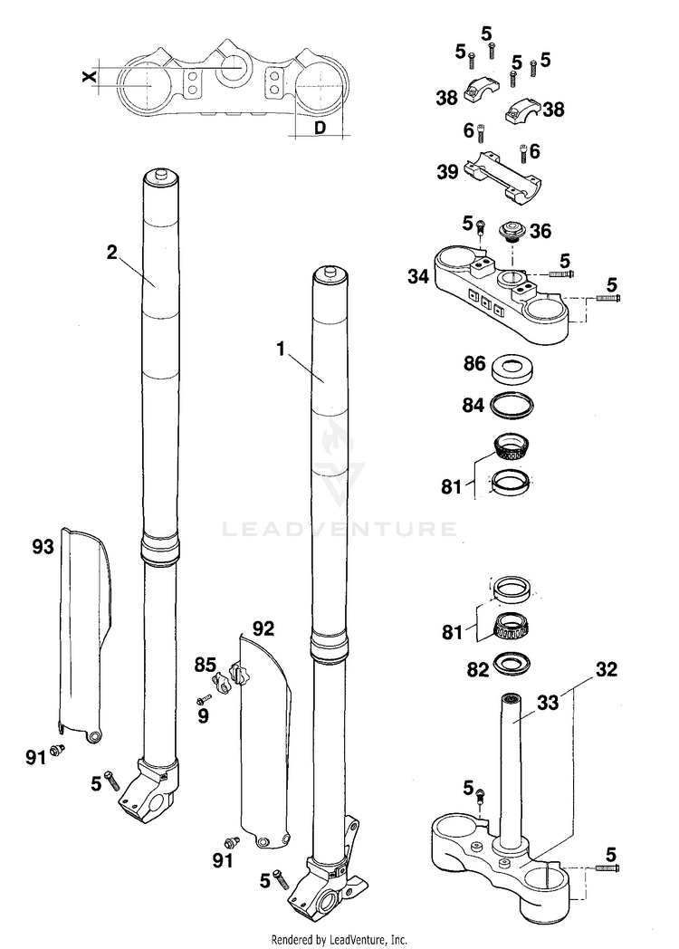 Front Fork Wp Usd 43 125 EXC Chassis - 2000 Schematic