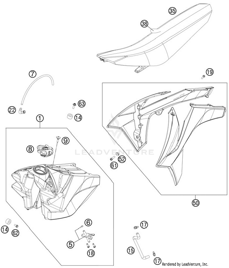 Tank, Seat, Cover 250 SX Chassis - 2012 Schematic