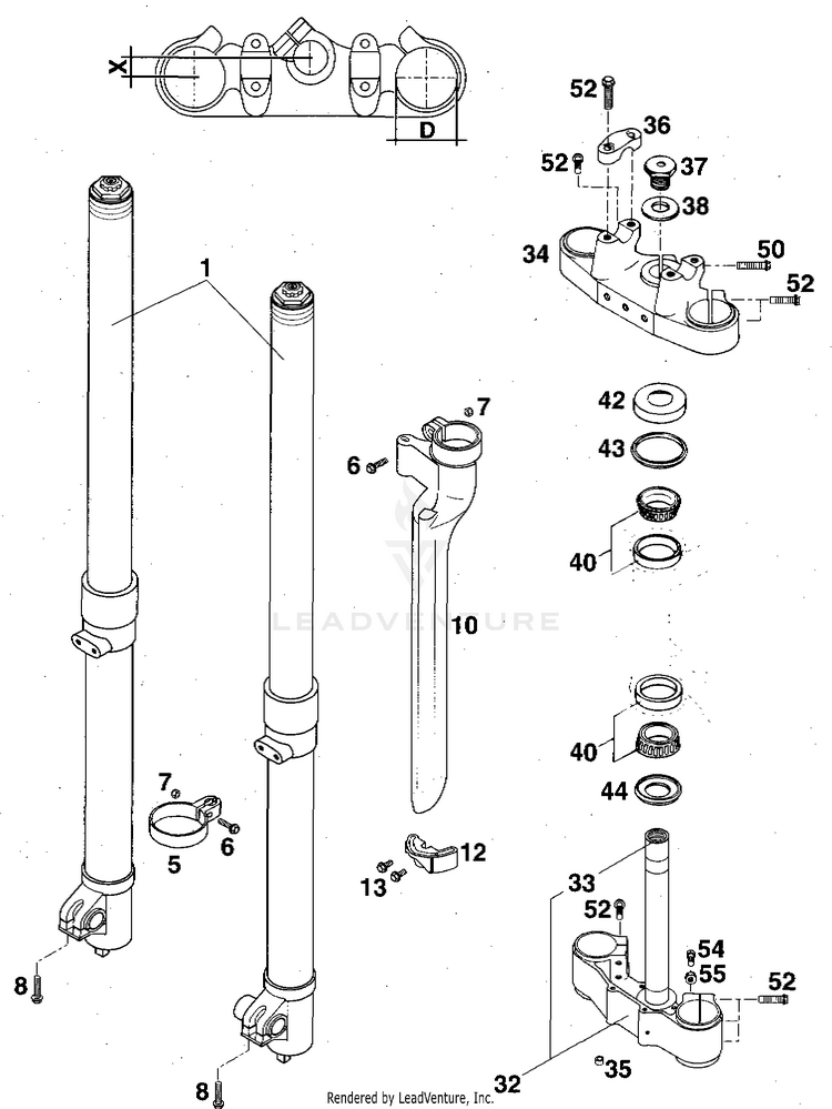 Front Fork 360 MXC Chassis - 1997 Schematic