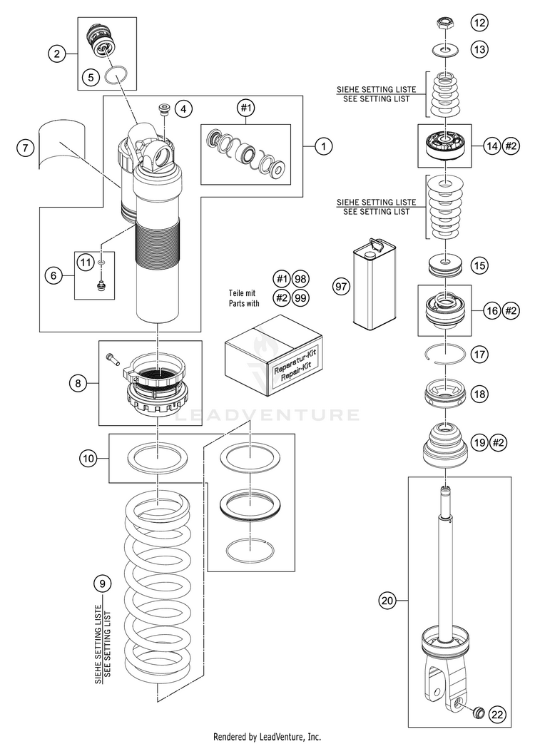 Shock Absorber Disassembled 450 XC-F Chassis - 2021 Schematic