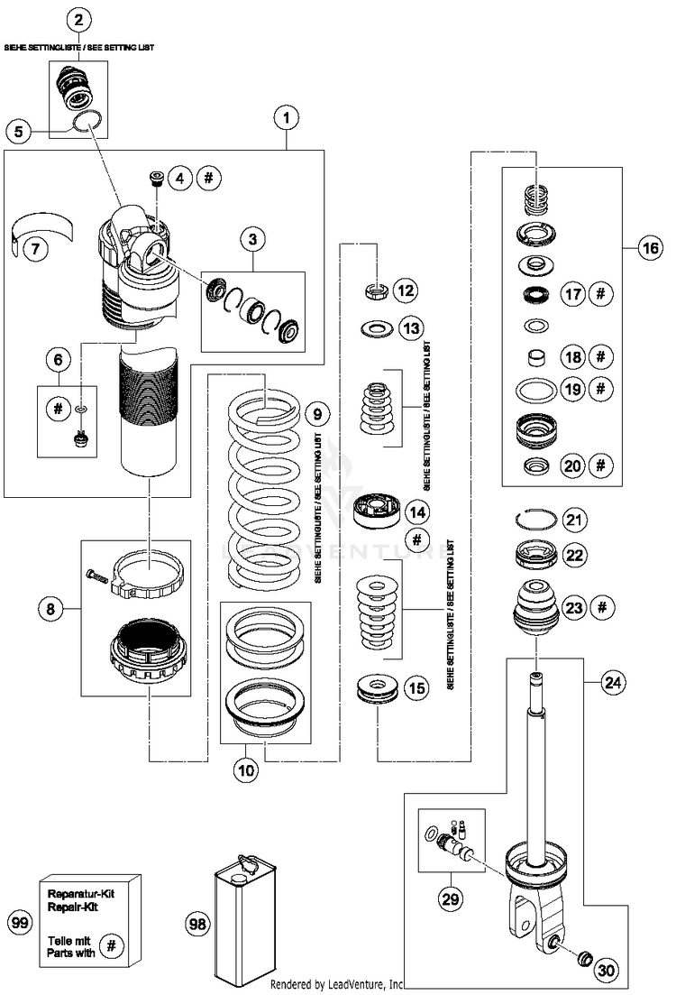 Shock Absorber Disassembled 150 SX Chassis - 2016 Schematic