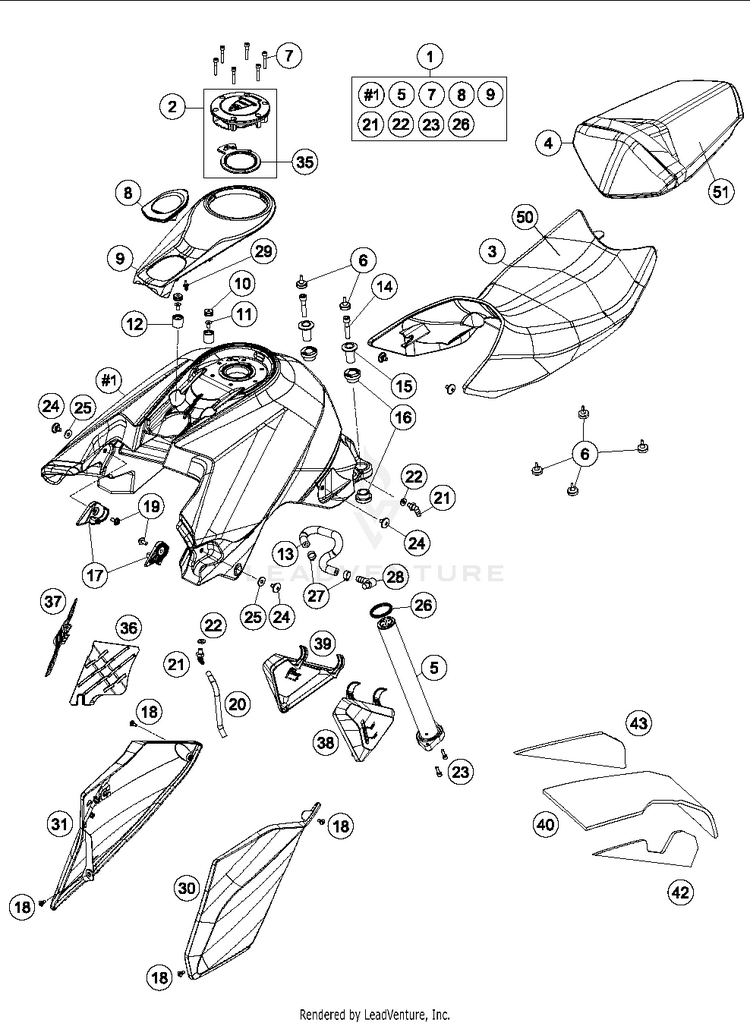 Tank, Seat, Cover 1290 SUPERDUKE R BLACK Chassis - 2015 Schematic