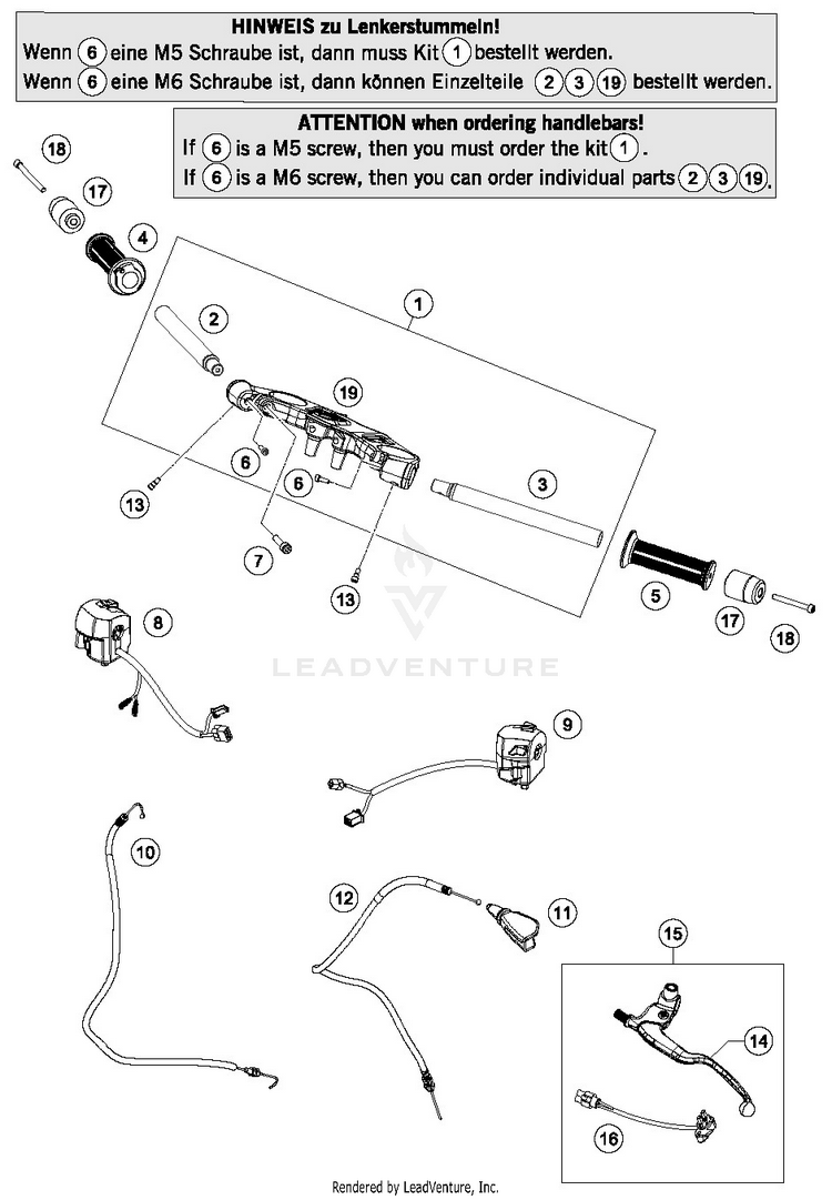 Handlebar, Controls RC 390 WHITE Chassis - 2016 Schematic