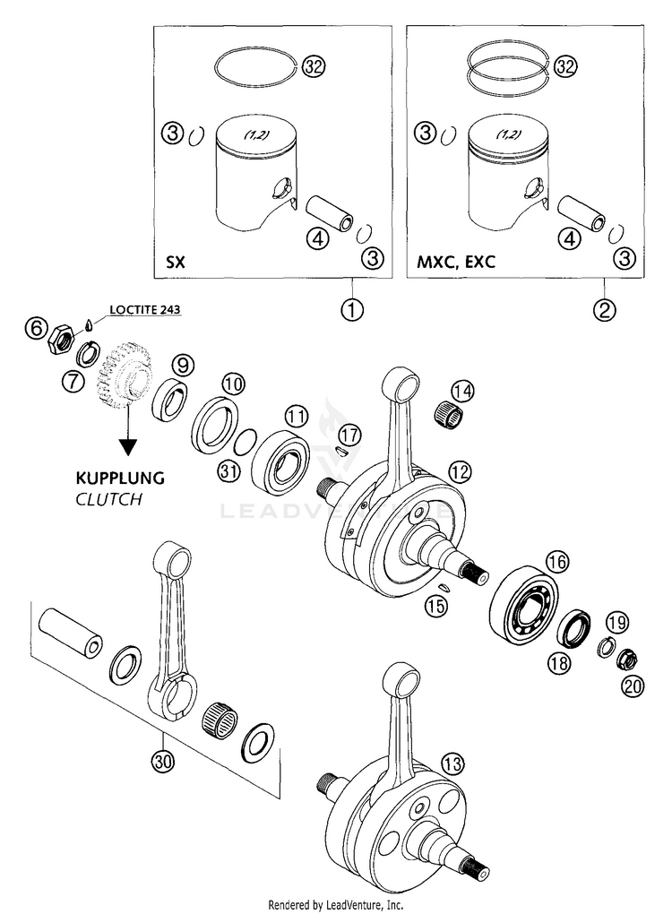 Crankshaft, Piston 300 MXC Engine - 2004 Schematic