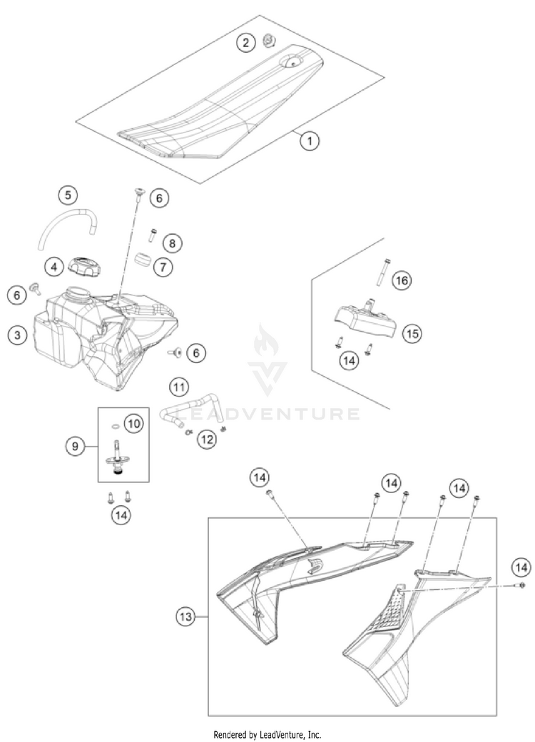 Tank, Seat 50 SX FACTORY EDITION CHASSIS - 2024 Schematic
