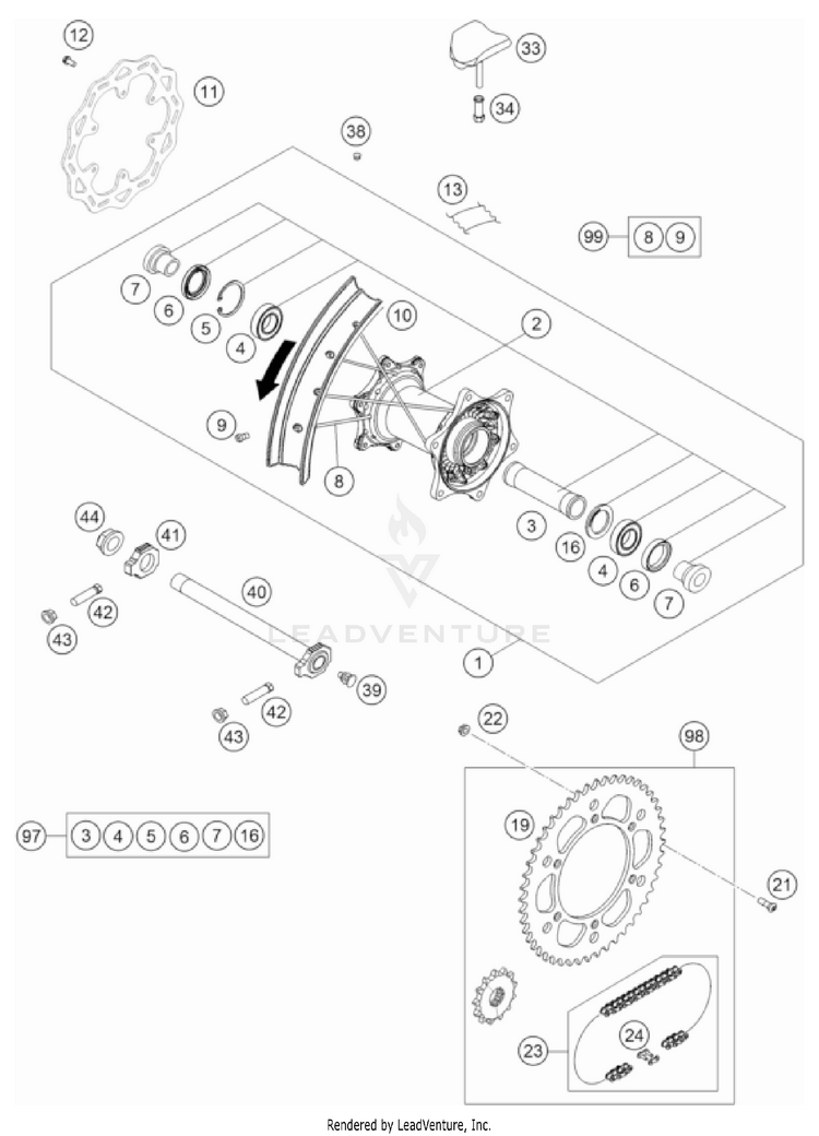 Rear Wheel 500 EXC-F CHASSIS - 2023 Schematic