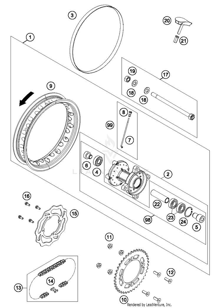 Rear Wheel 50 SX CHASSIS - 2017 Schematic