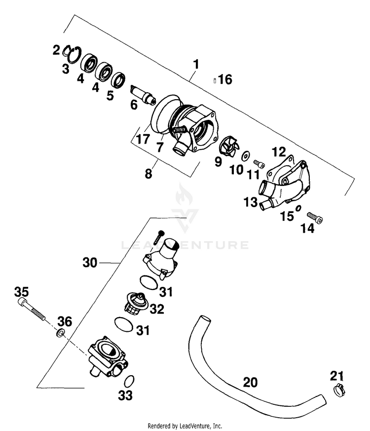 Water Pump 640 LC4-E Engine - 2000 Schematic