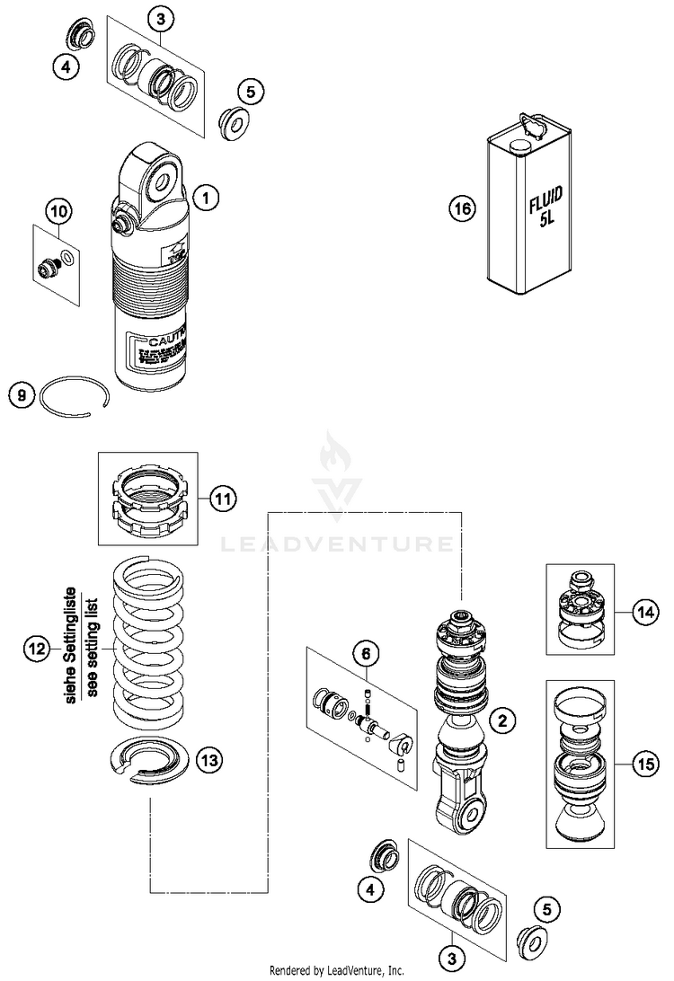 Shock Absorber Disassembled 50 SX MINI Chassis - 2016 Schematic