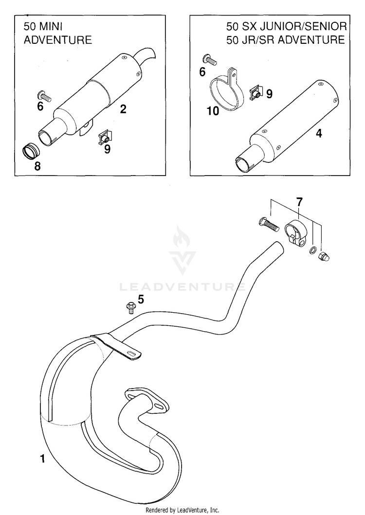 Exhaust System 50 Mini Adventure Chassis - 2000 Schematic