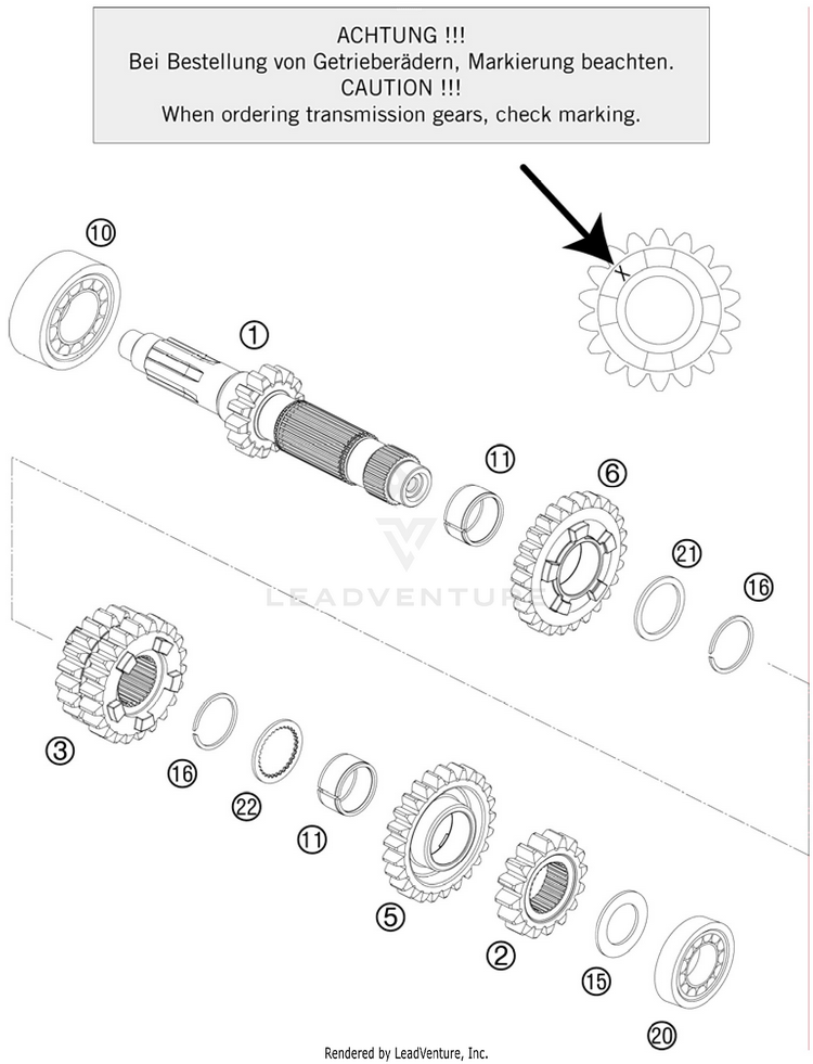 Transmission I - Main Shaft 250 XC Engine - 2011 Schematic