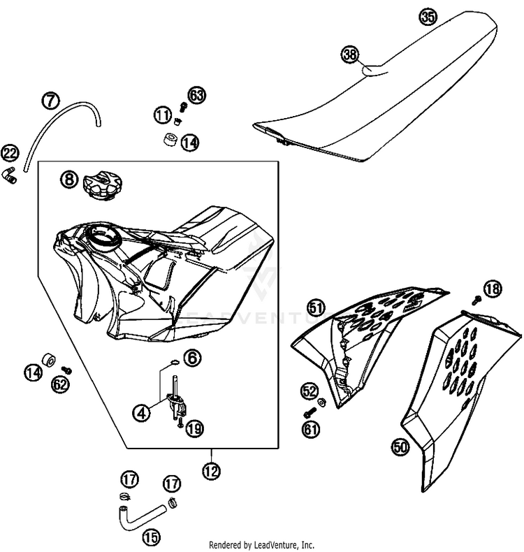 Tank, Seat, Cover 505 SX-F Chassis - 2008 Schematic