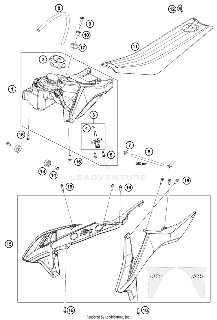 Tank, Seat, Covers 50 SX Chassis - 2016 Schematic