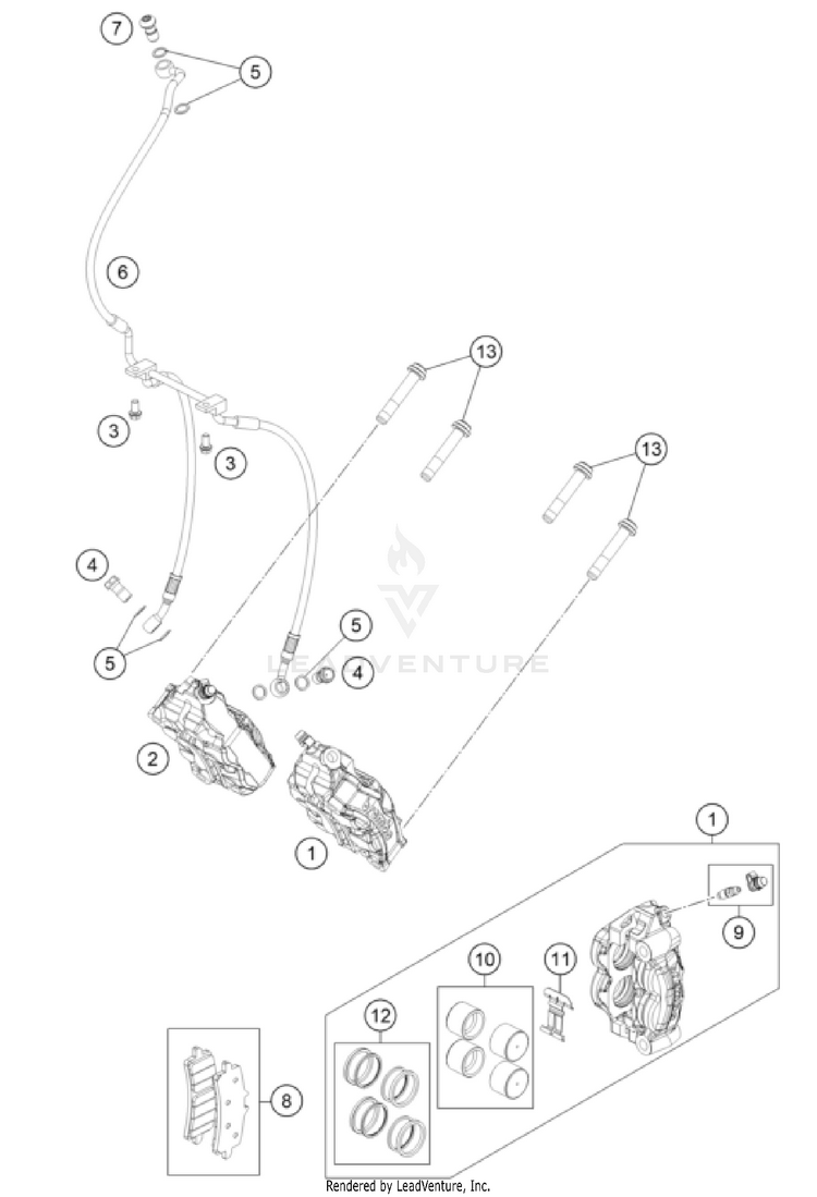 Front Brake Caliper 1390 SUPER DUKE R EVO, black CHASSIS - 2024 Schematic