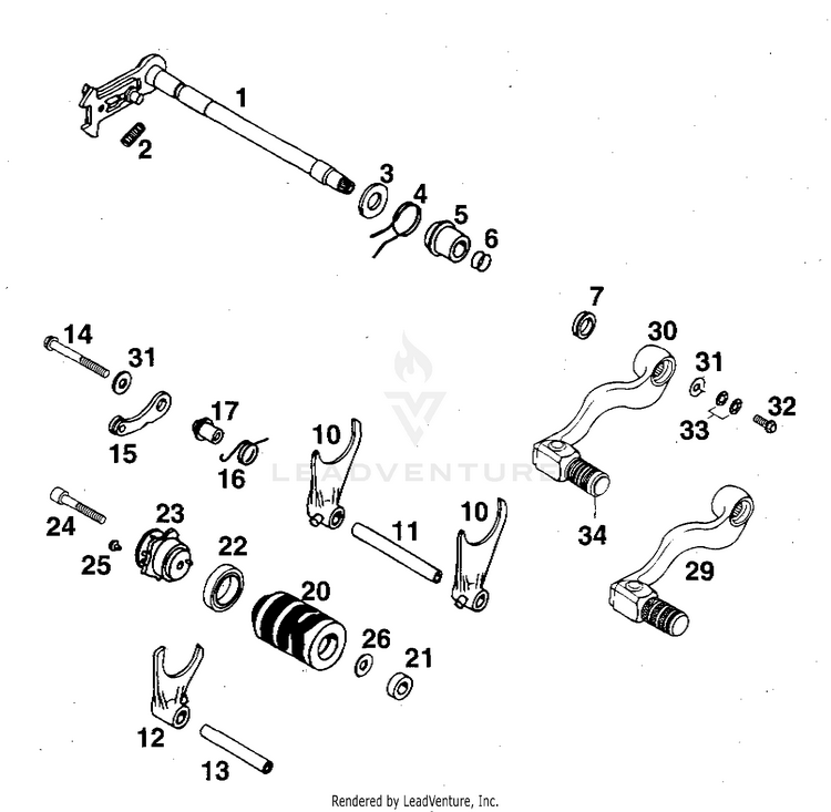 Shifting Mechanism 620 RXC Engine - 1996 Schematic