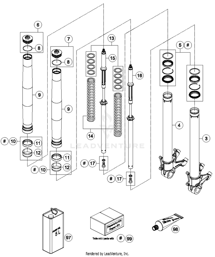 Front Fork Disassembled 1290 SUPERDUKE R BLACK Chassis - 2015 Schematic