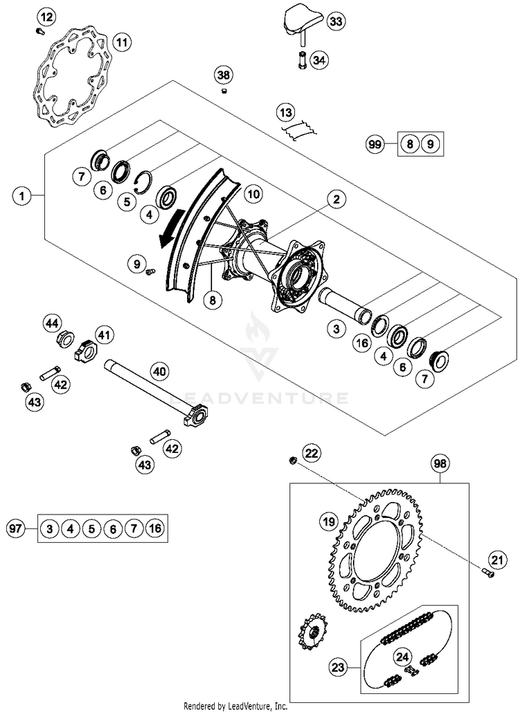 Rear Wheel 350 SX-F CHASSIS - 2018 Schematic