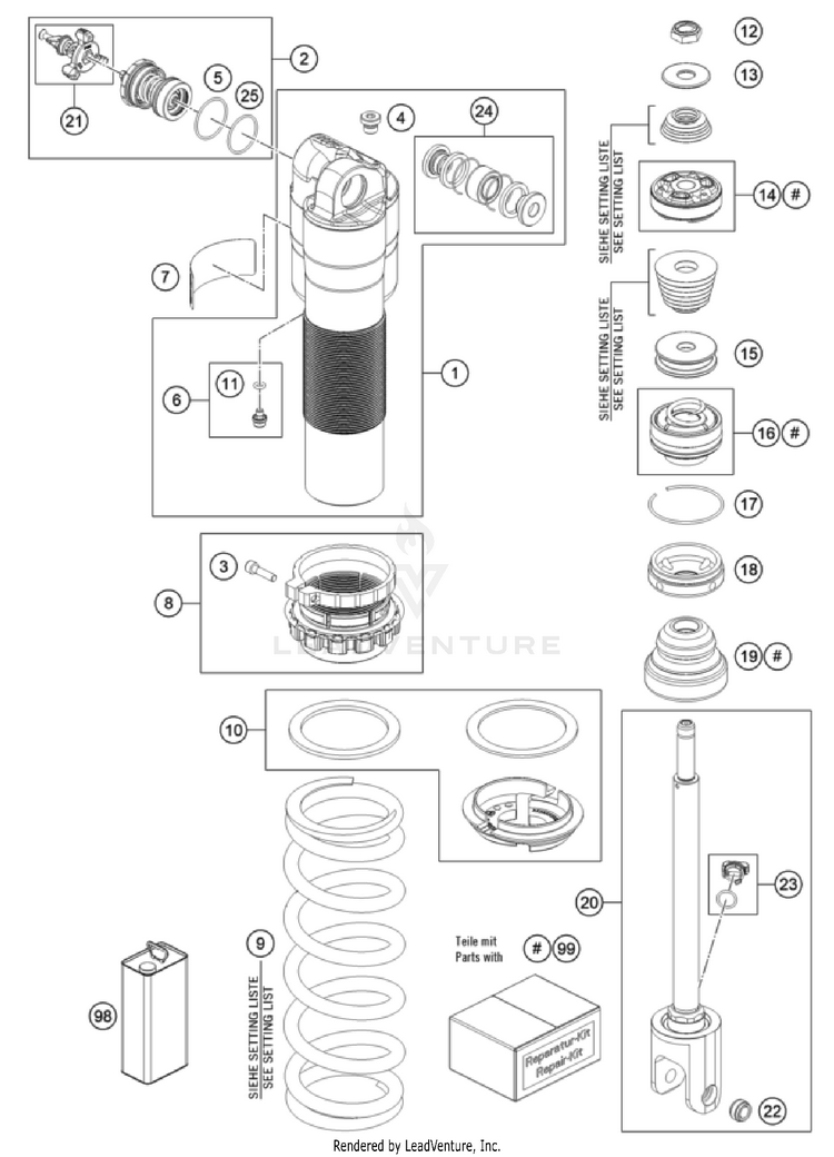 Shock Absorber Disassembled 250 XC CHASSIS - 2024 Schematic
