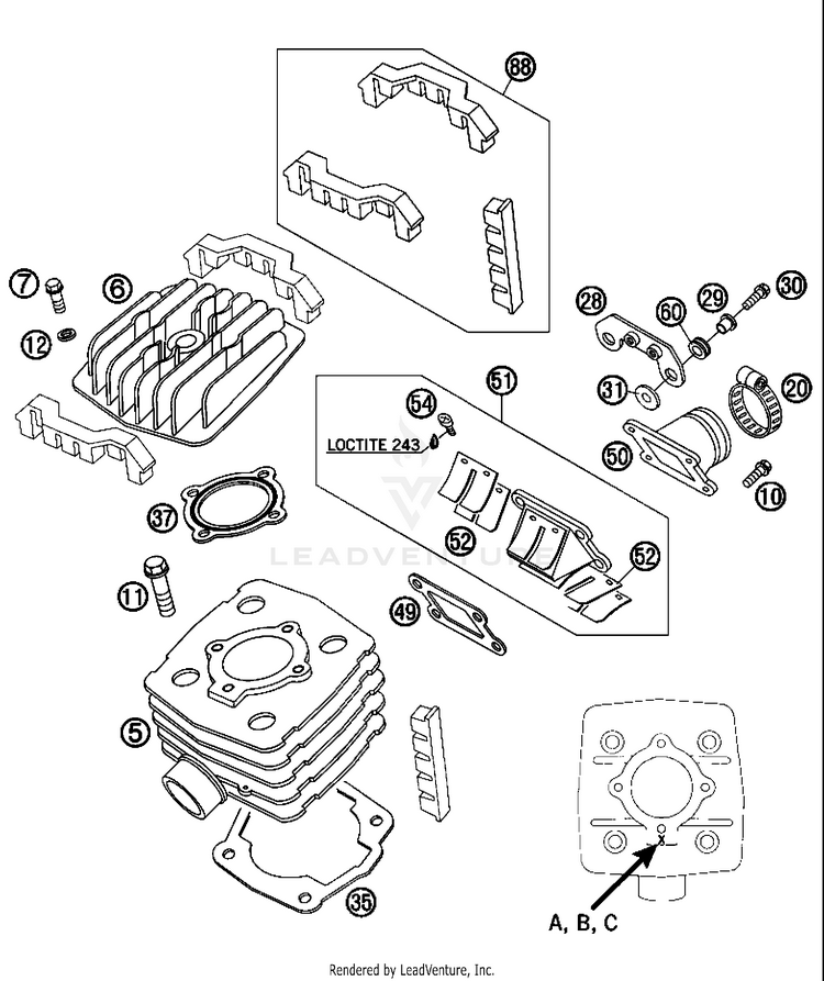 Cylinder, Cylinder Head 50 SX Mini USA Engine - 2008 Schematic
