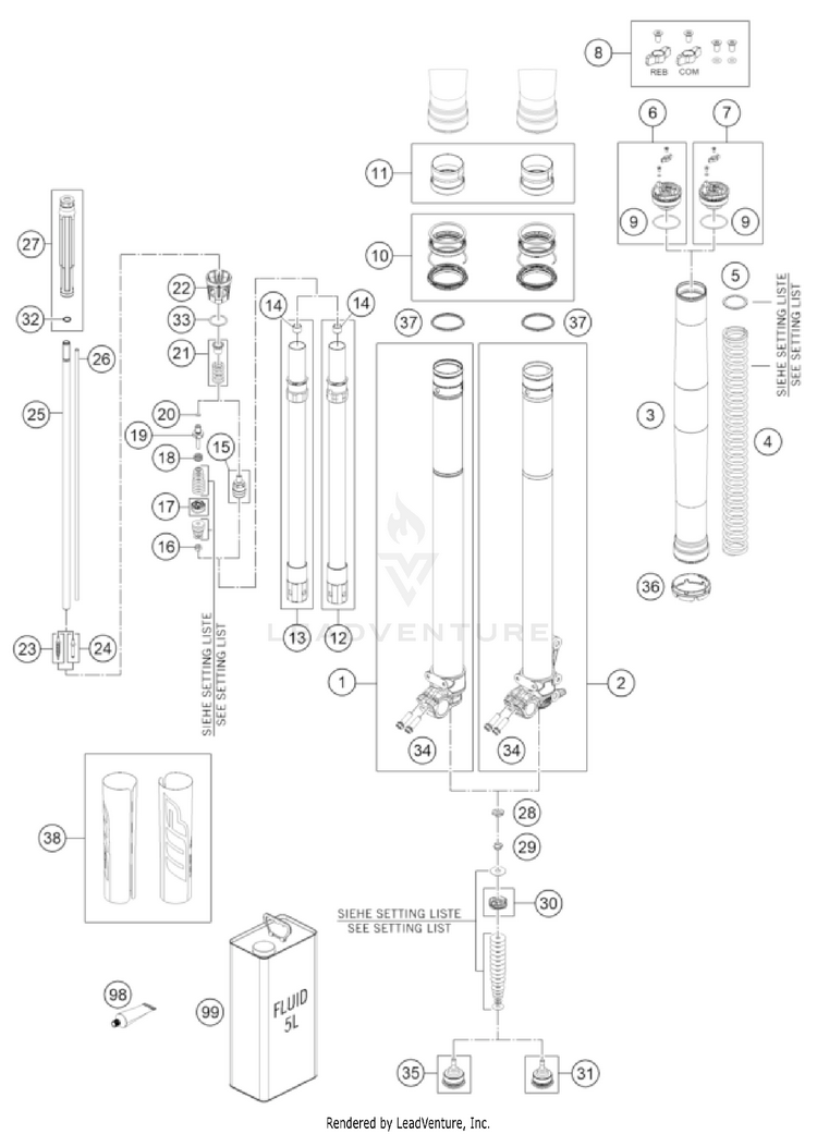 Front Fork Disassembled 350 EXC-F CHASSIS - 2023 Schematic