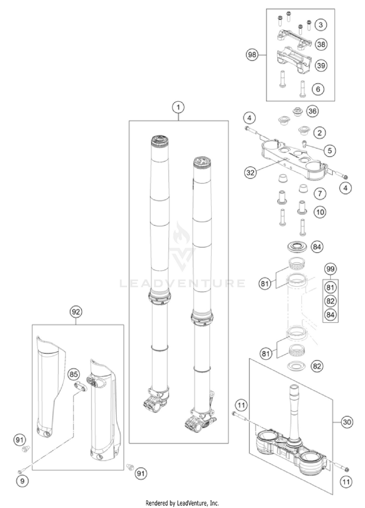 Front Fork, Triple Clamp 350 SX-F CHASSIS - 2025 Schematic
