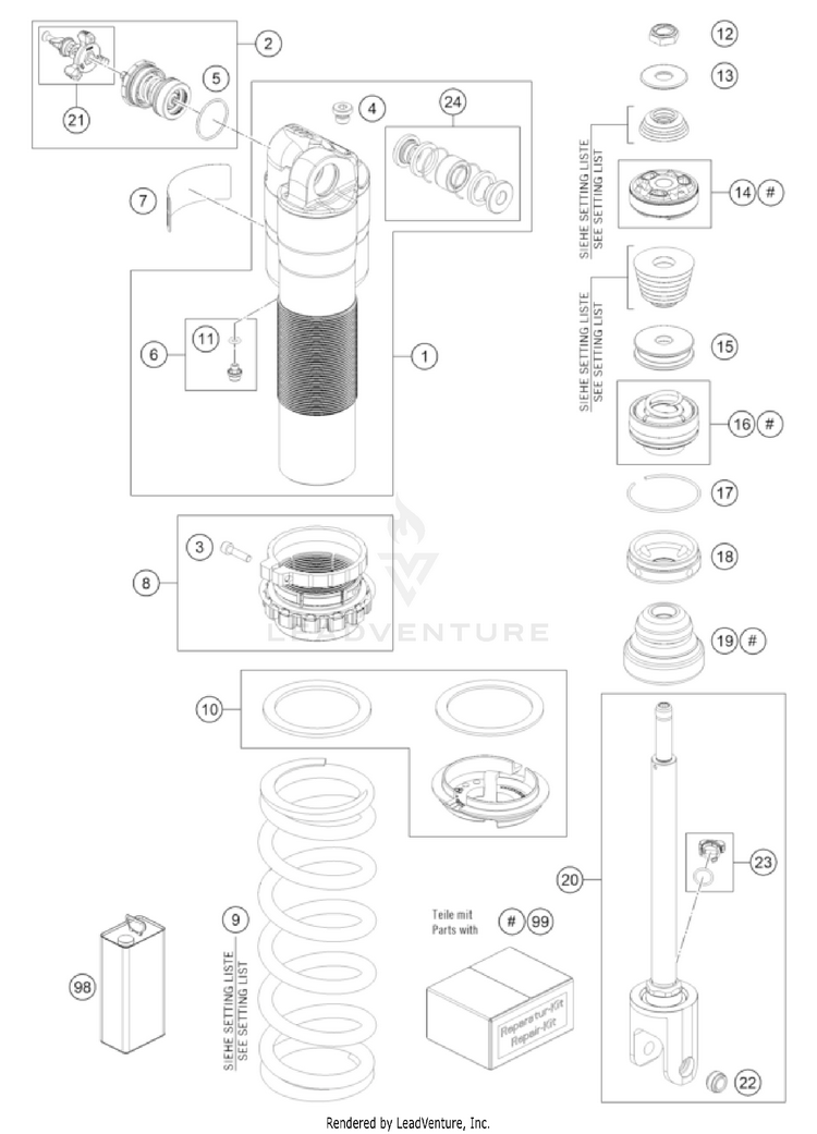 Shock Absorber Disassembled 350 SX-F CHASSIS - 2023 Schematic