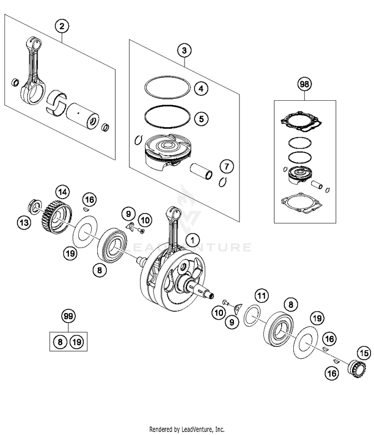 Crankshaft, Piston 500 EXC-F ENGINE - 2018 Schematic