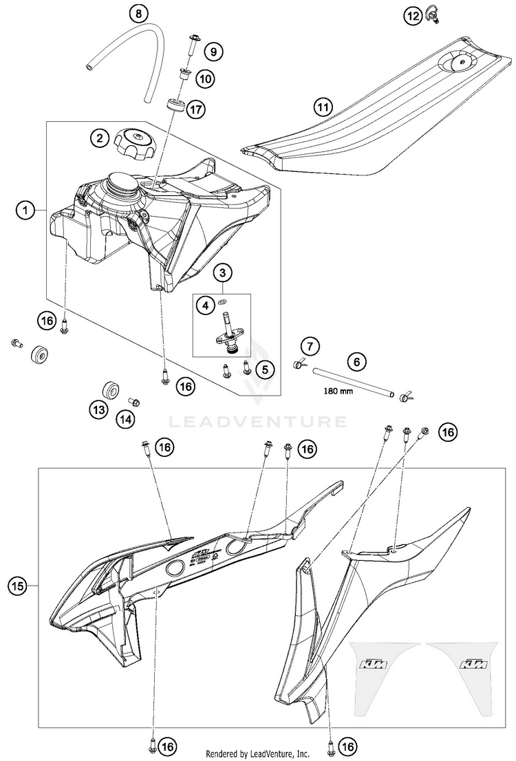 Tank, Seat, Covers 50 SX MINI Chassis - 2016 Schematic