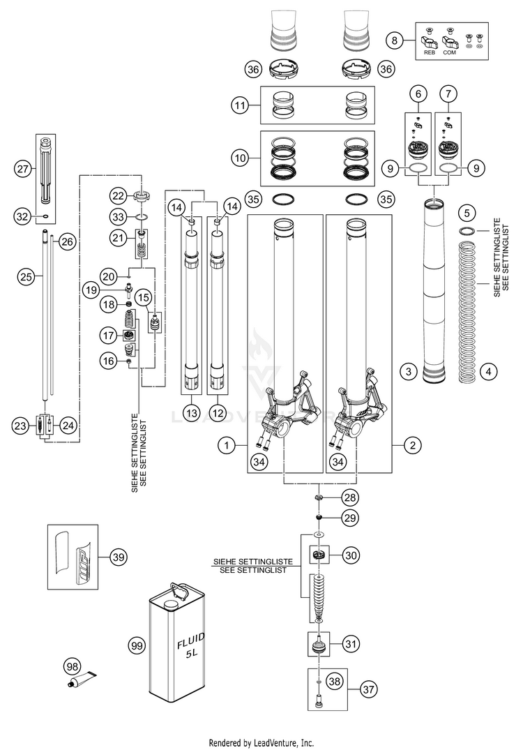 Front Fork Disassembled 890 ADV R RALLY Chassis - 2021 Schematic