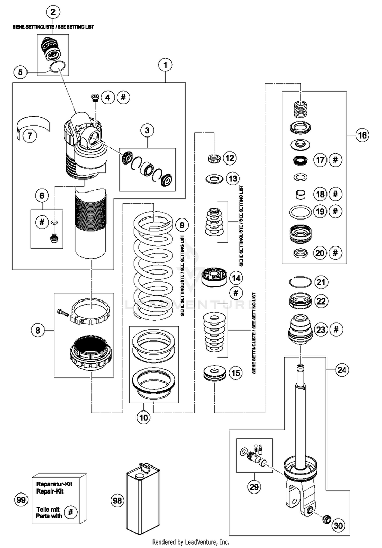 Shock Absorber Disassembled 450 SXF FACTORY EDITION Chassis - 2016 Schematic
