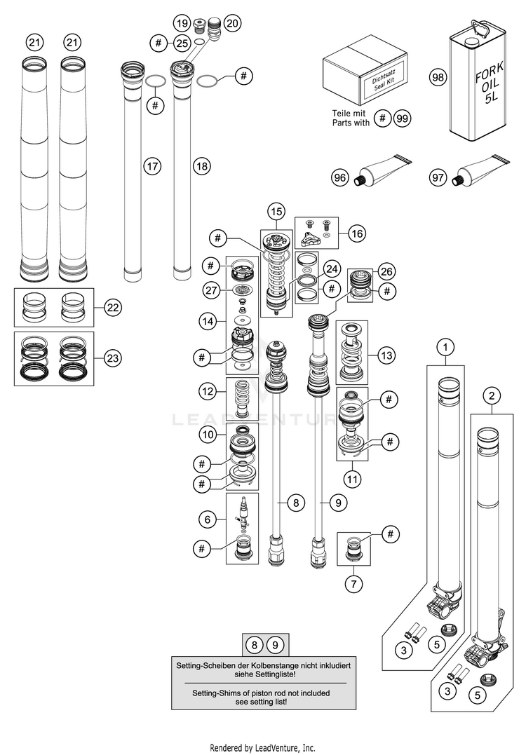 Front Fork Disassembled 250 XC CHASSIS - 2018 Schematic