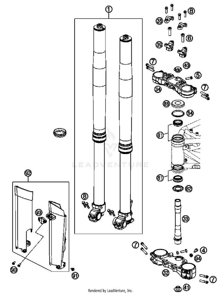 Front Fork, Triple Clamp 690 Enduro Chassis - 2011 Schematic