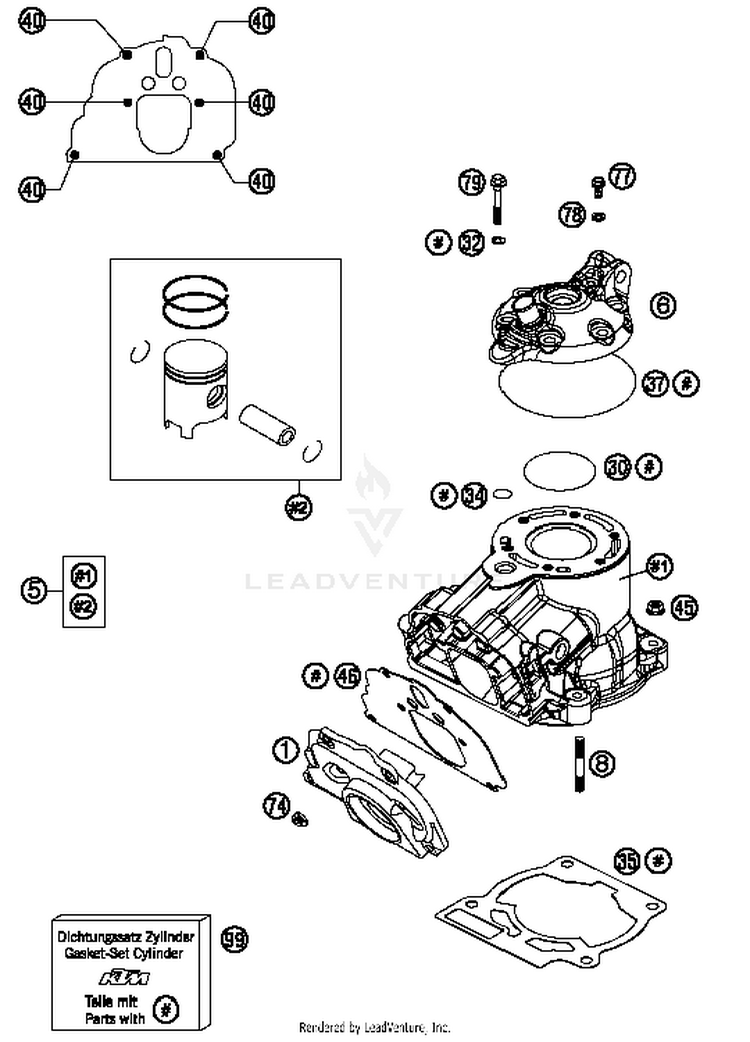 Cylinder, Cylinder Head 150 XC Engine - 2014 Schematic
