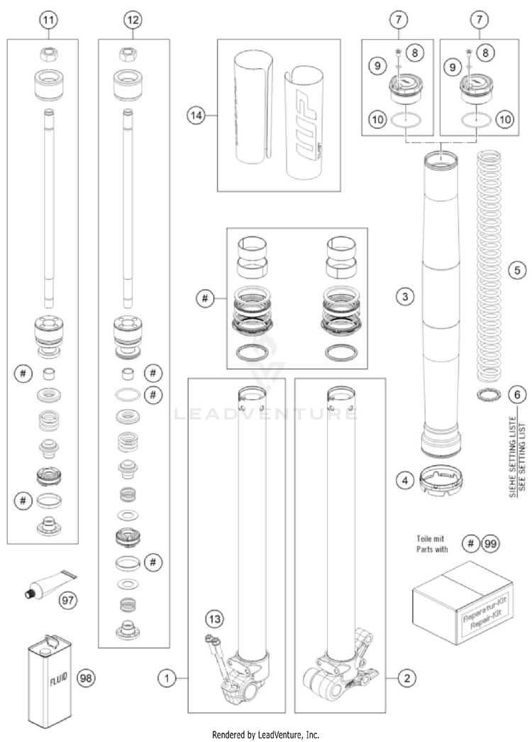 Front Fork Disassembled Schematic