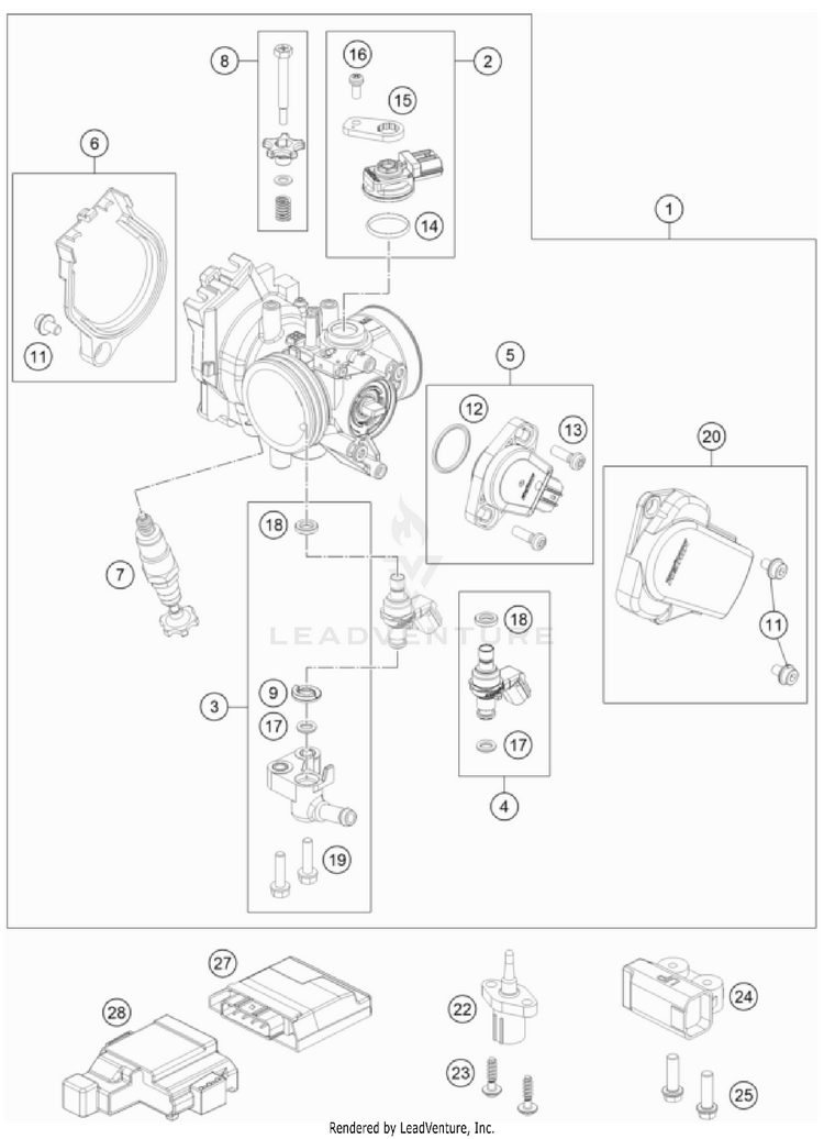 Throttle Body 350 EXC-F USA Engine - 2022 Schematic