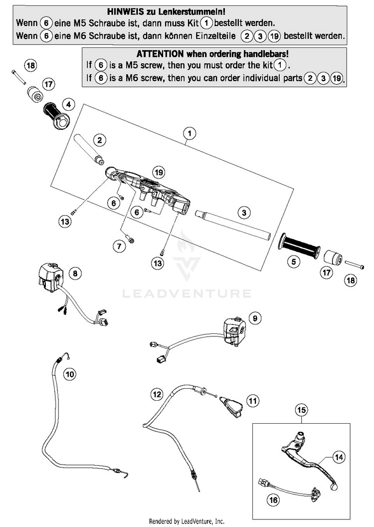 Handlebar, Controls RC 390 CUP USA Chassis - 2015 Schematic