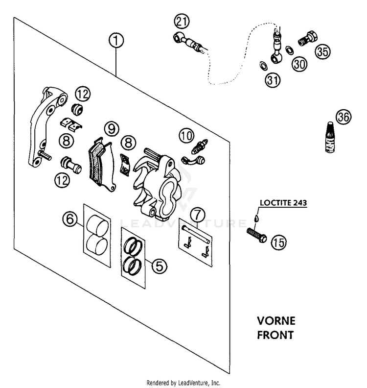 Brake Caliper Front 200 EXC Chassis - 2004 Schematic