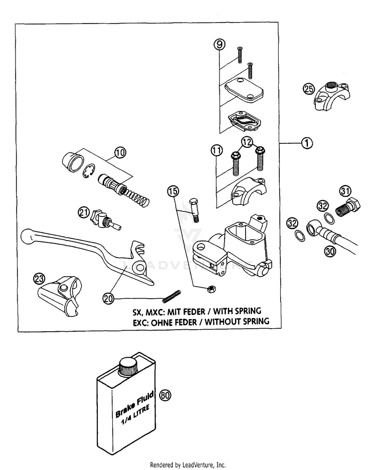 Hand Brake Cylinder 200 EXC Chassis - 2003 Schematic